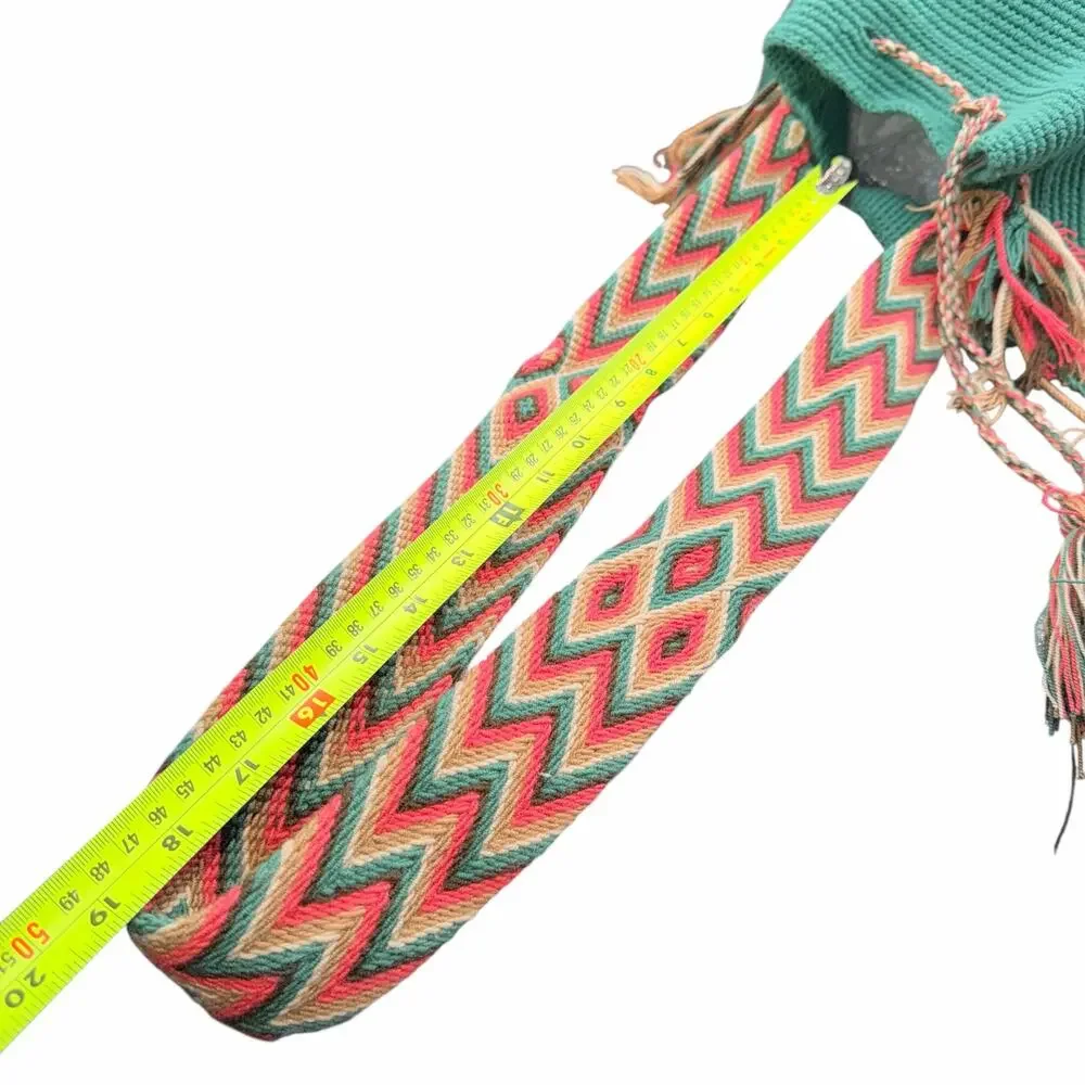 Wayuu Mochila Bag Aqua and pink Handmade Colombian Woven Tassel Strap